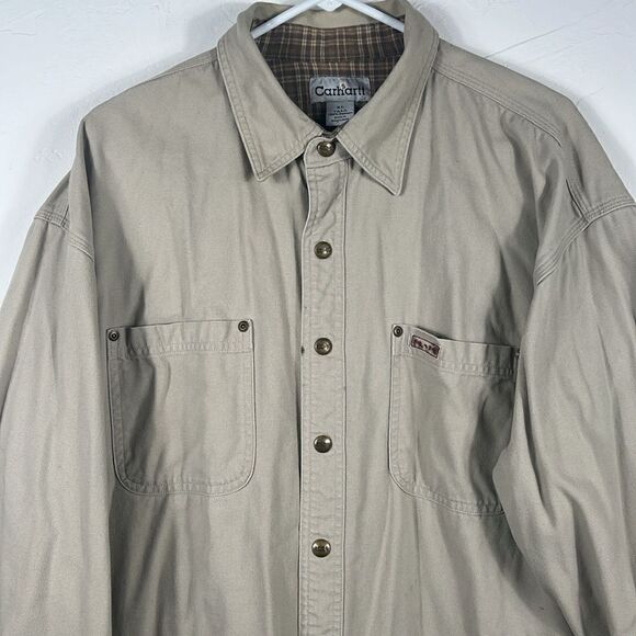 🔥🔥 Vintage CARHARTT Denim Blanket Lined Full Snap Jacket - Beige - XLT - EUC - Picture 2 of 15